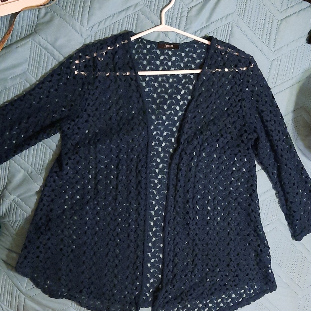 Woman's Teal Long Sleeve Crocheted Sweater M